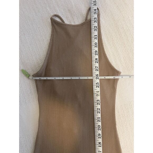 H&M XS Taupe/Tan Ribbed Midi Bodycon Dress with Open Back Cross Straps - Picture 2 of 5